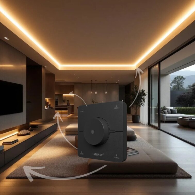 LED ovládač nástenný single/CCT - 2,4GHz 4 okruhy - čierny