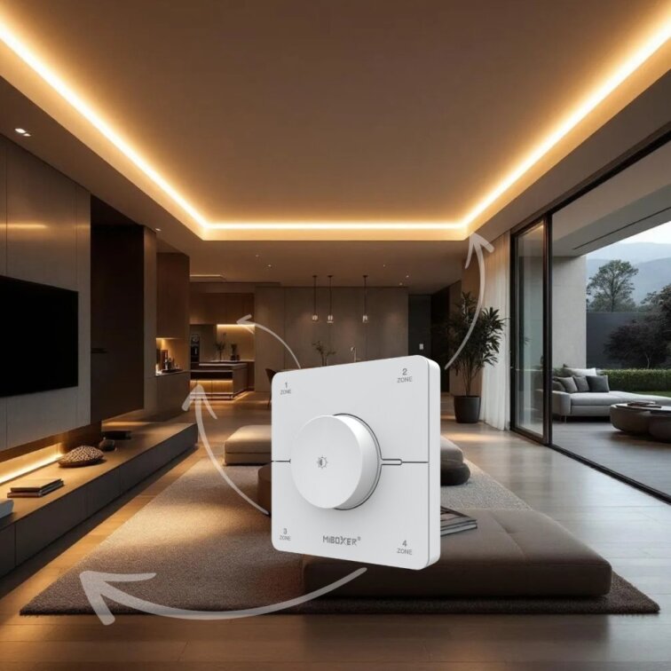 LED ovládač nástenný single/CCT - 2,4GHz 4 okruhy - biely