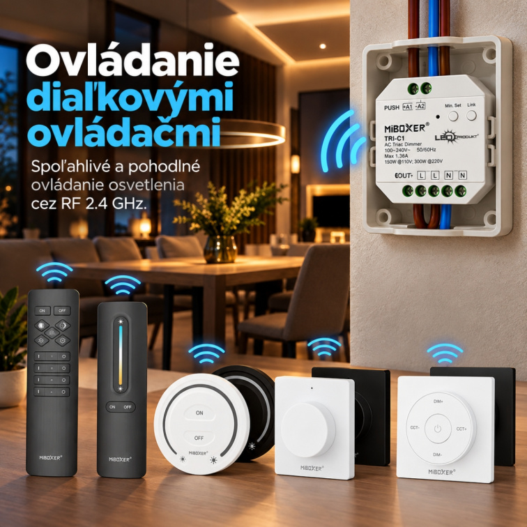TRIAC stmievač 230V, RF 2.4GHz + PUSH, 300W