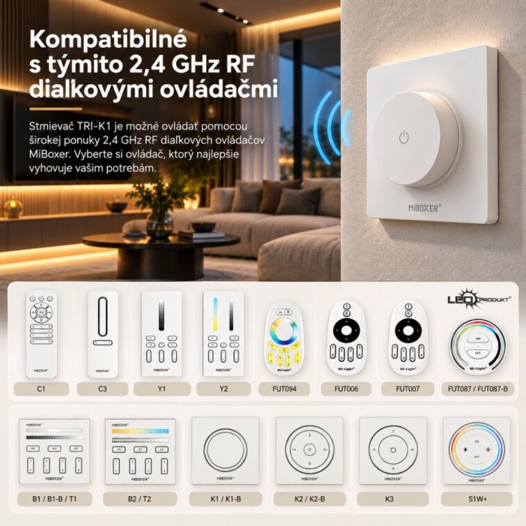 Nástenný otočný TRIAC stmievač 230V, 2,4 GHz - WIFI