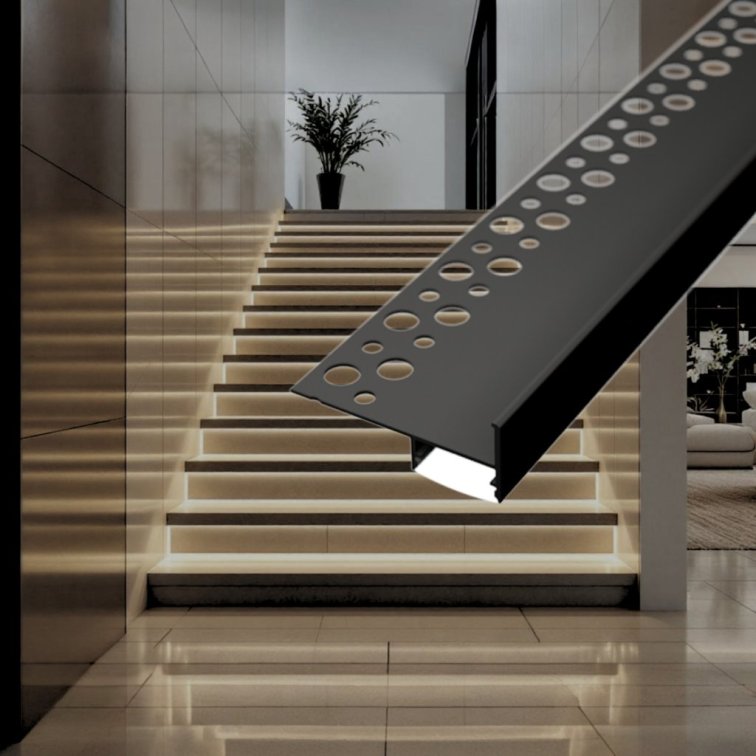 LED lišta schodová podobkladová TILE-EDGE čierna
