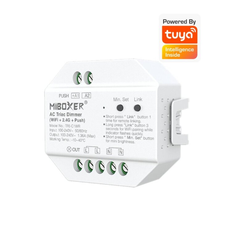 WIFI TRIAC stmievač 230V, RF 2.4GHz + PUSH, 300W