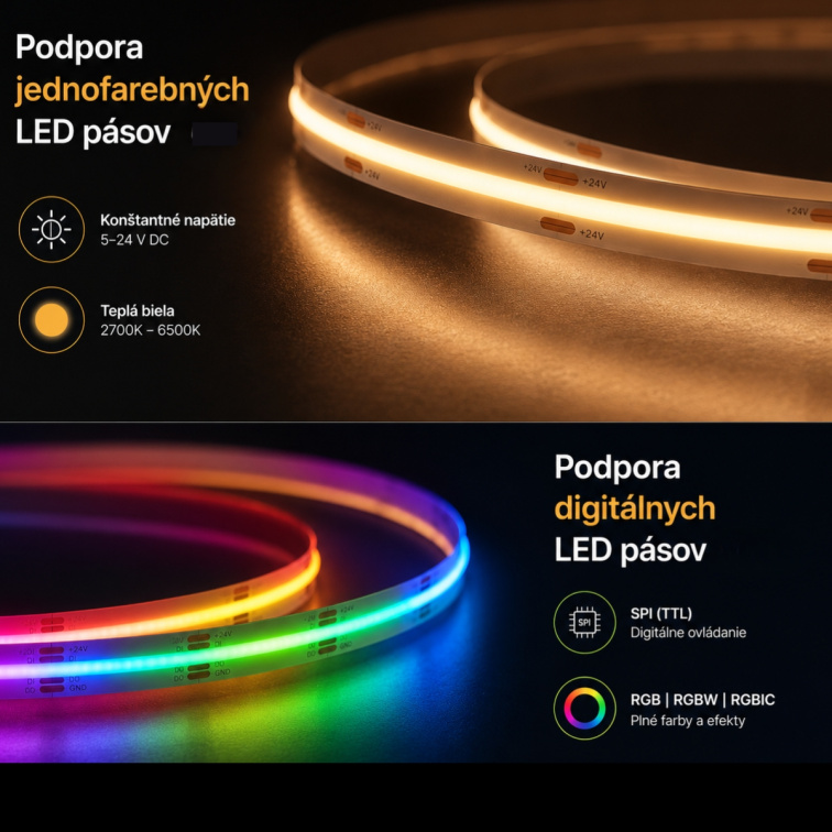 PIR senzorový ovládač osvetlenia schodov - jednofarebné a digitálne LED Pásy