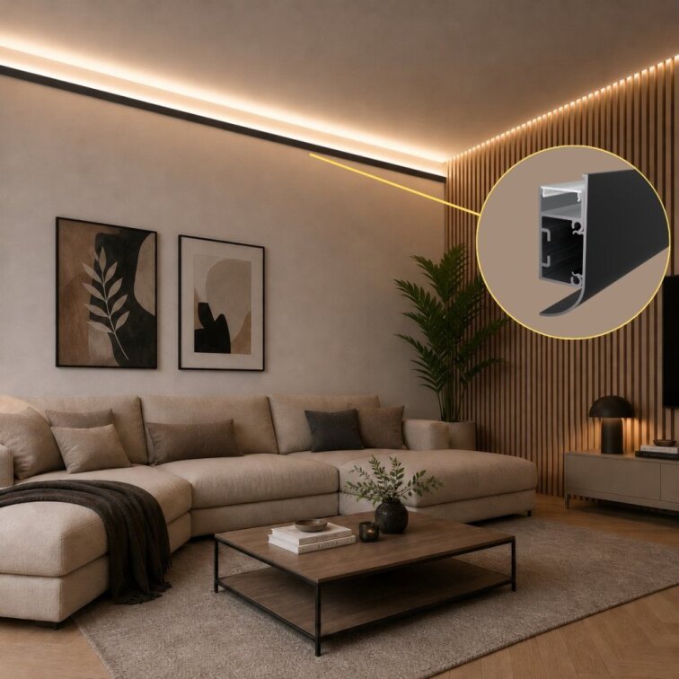 LED lišta povrchová - WALL ARC čierna
