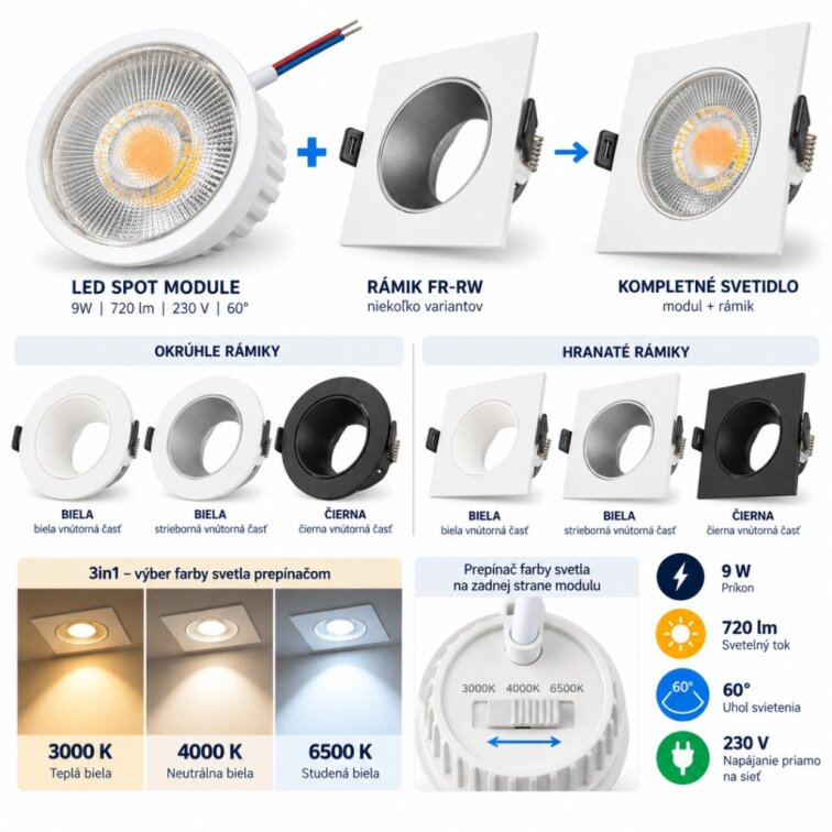 LED modul 9W 720lm CCT 3in1 3000K/4000K/6500K 230V