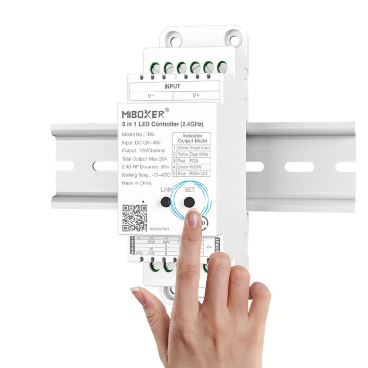 LED prijímač na DIN lištu TW5 5in1, 20A - 2,4GHz WIFI