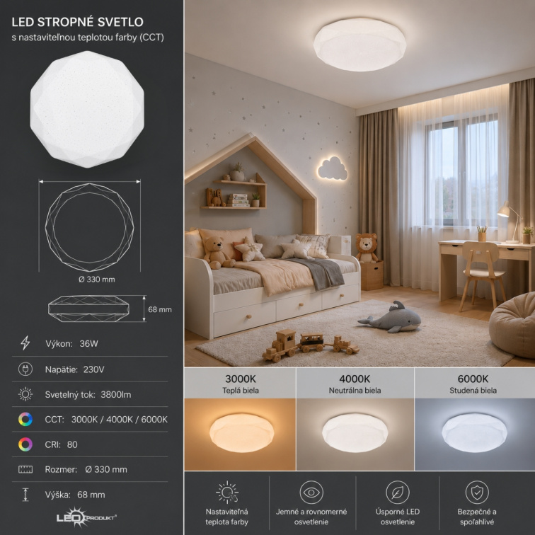 LED stropné svietidlo Stella Diamond 36W 3000K/4000K/6000K