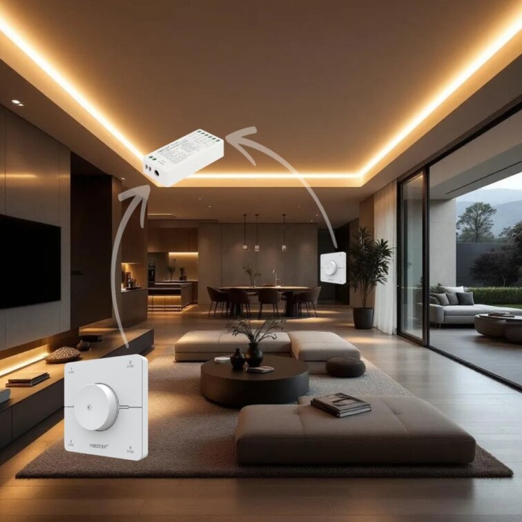 LED ovládač nástenný single/CCT - 2,4GHz 4 okruhy - biely