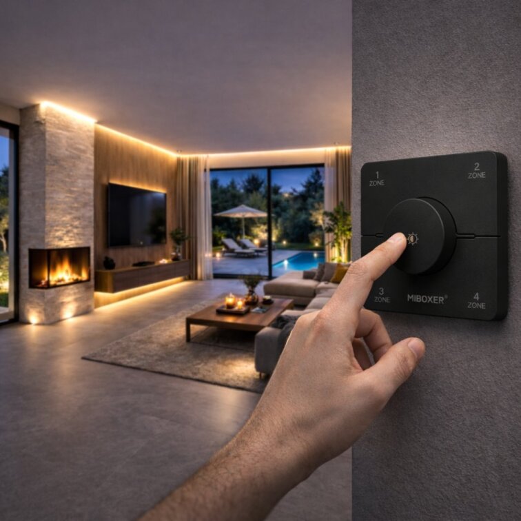 LED ovládač nástenný single/CCT - 2,4GHz 4 okruhy - čierny