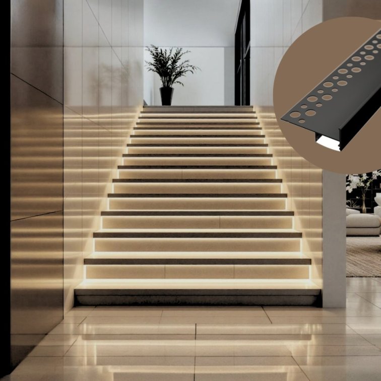 LED lišta schodová podobkladová TILE-EDGE čierna