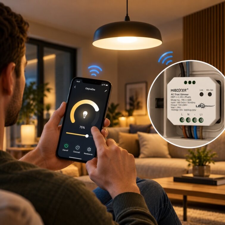 WIFI TRIAC stmievač 230V, RF 2.4GHz + PUSH, 300W
