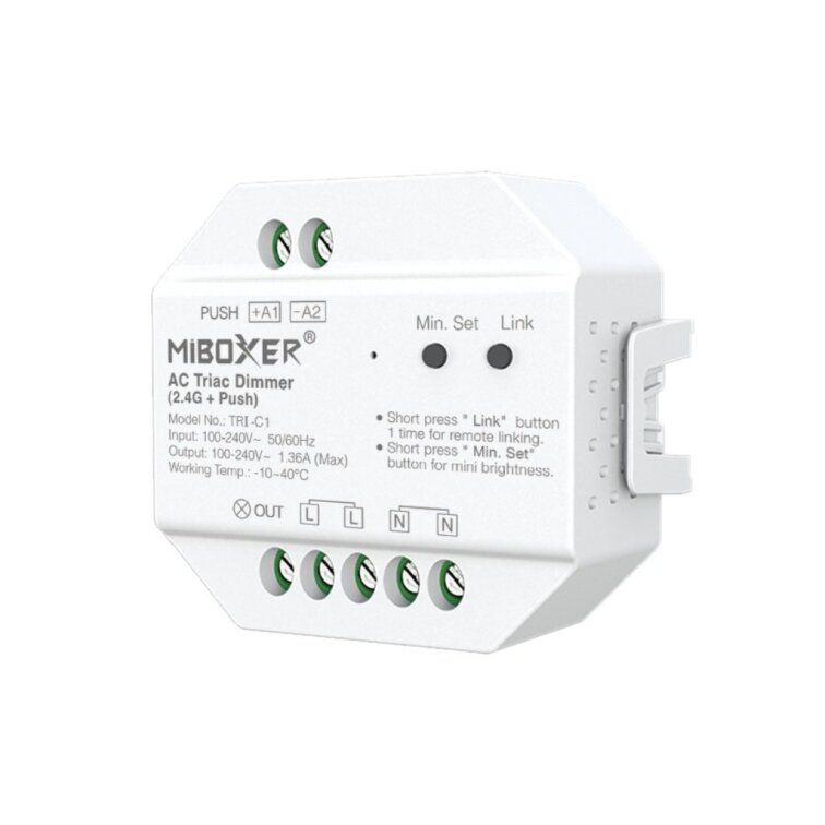 TRIAC stmievač 230V, RF 2.4GHz + PUSH, 300W