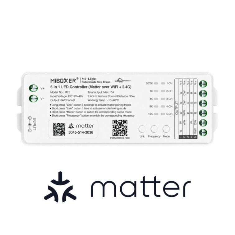 LED prijímač 5v1, 15A - Matter, WiFi, 2,4GHz