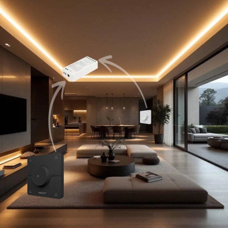 LED ovládač nástenný single/CCT - 2,4GHz 4 okruhy - čierny