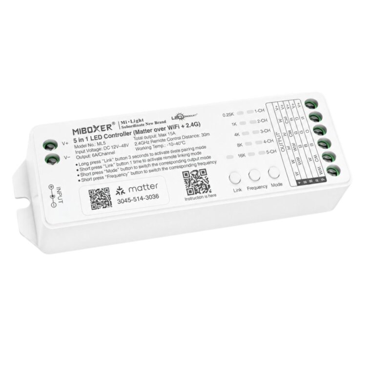 LED prijímač 5v1, 15A - Matter, WiFi, 2,4GHz