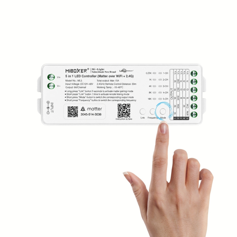 LED prijímač 5v1, 15A - Matter, WiFi, 2,4GHz