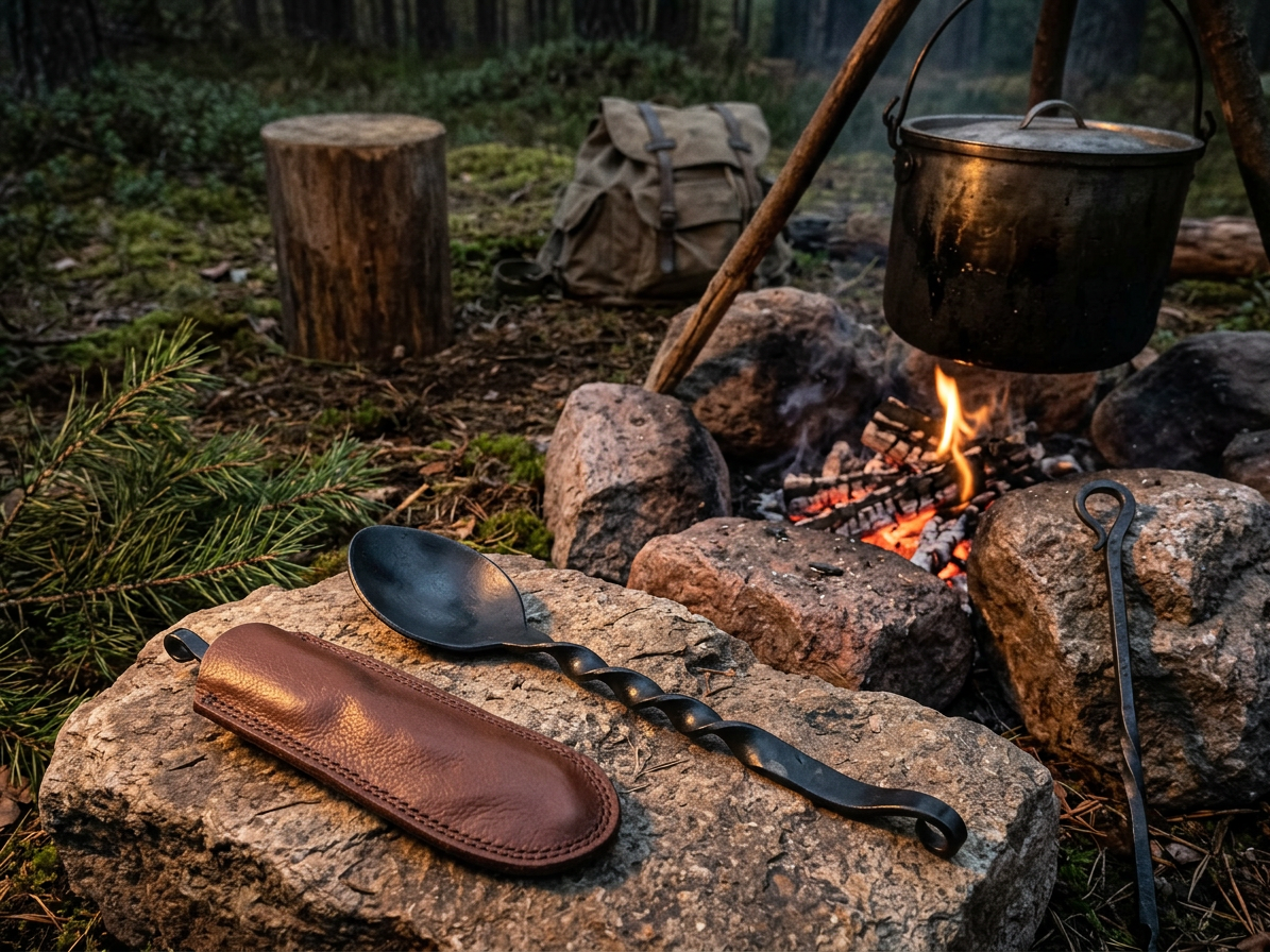 Kovaná lžíce "FORGECRAFT SPOON" s koženým pouzdrem