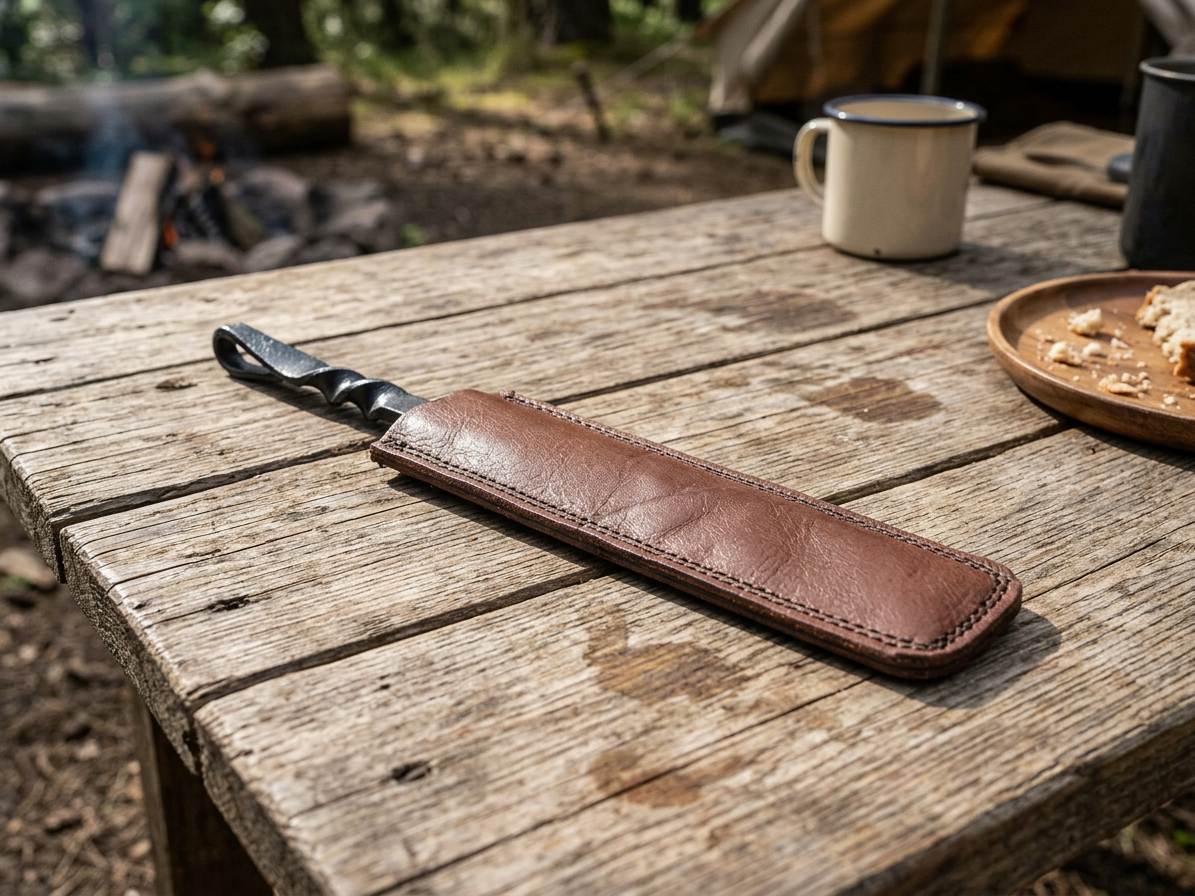 Kovaná vidlička "CAMPFORGE FORK" s koženým pouzdrem
