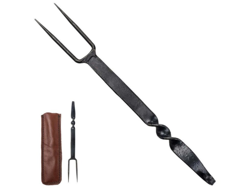 Kovaná vidlička "CAMPFORGE FORK" s koženým pouzdrem