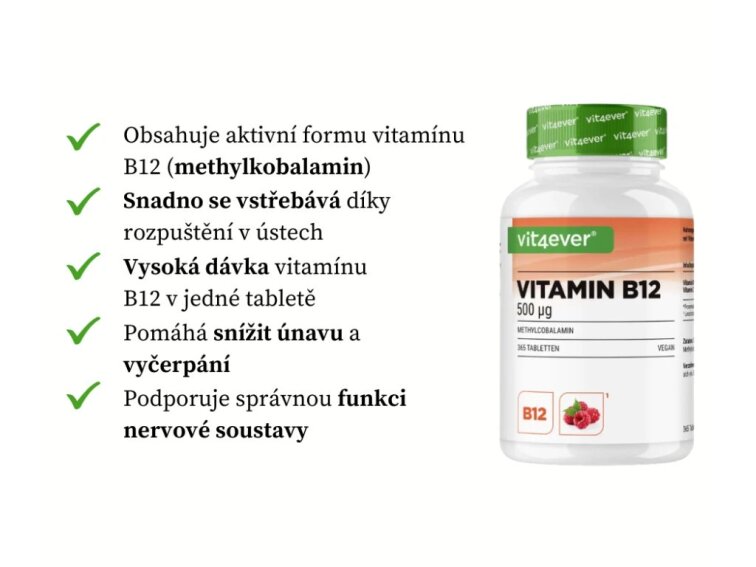 Vit4ever Vitamin B12 500 µg malina, 365 pastilek