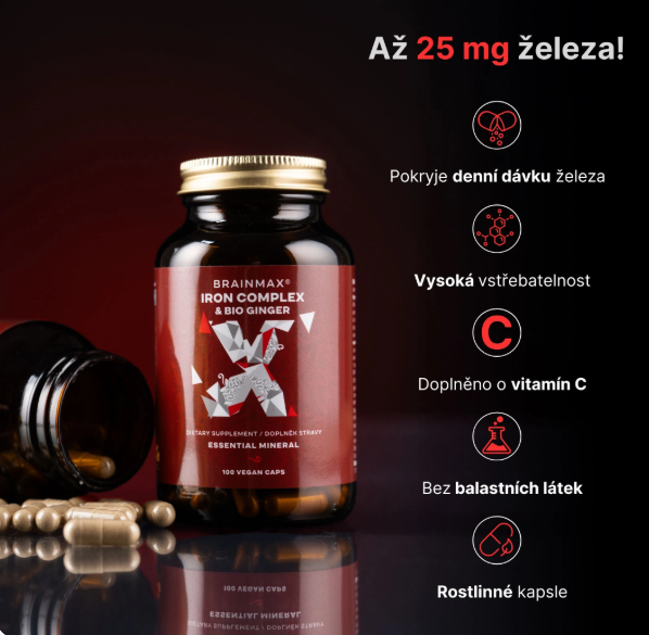 BrainMax Iron Complex - železo bisglycinát, 25 mg, 100 rostlinných kapslí