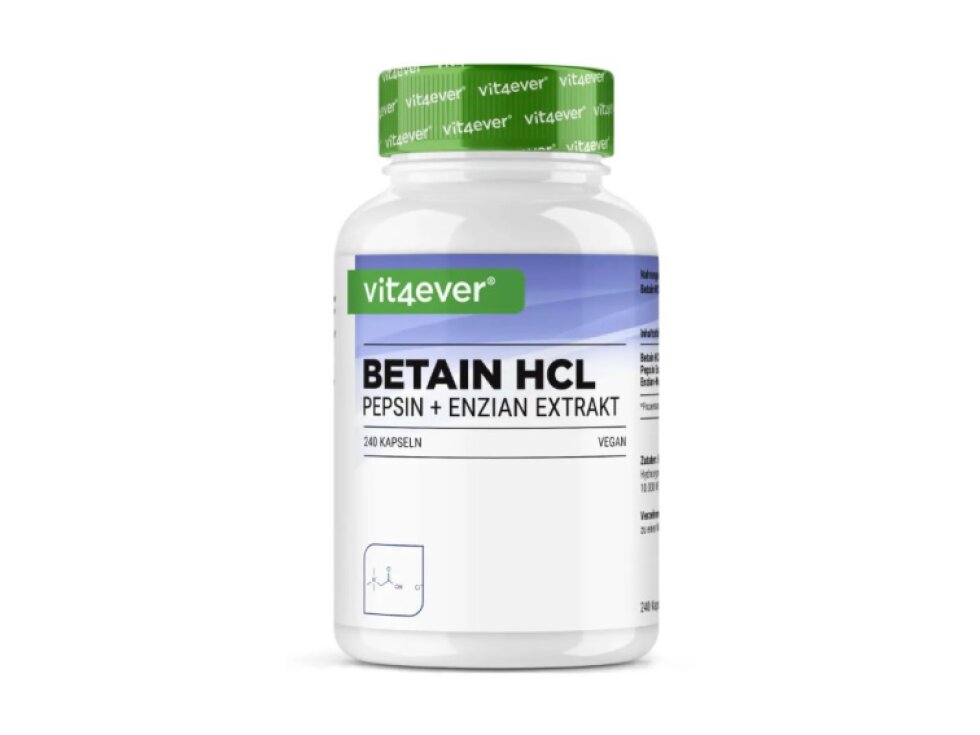 Vit4ever Betaine HCL - Betain HCL, hořec žlutý a pepsin, 240 kapslí
