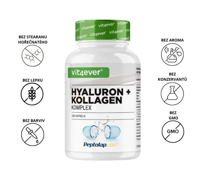 Vit4ever Hyaluron + Collagen Complex – kyselina hyaluronová & kolagen, 240 kapslí