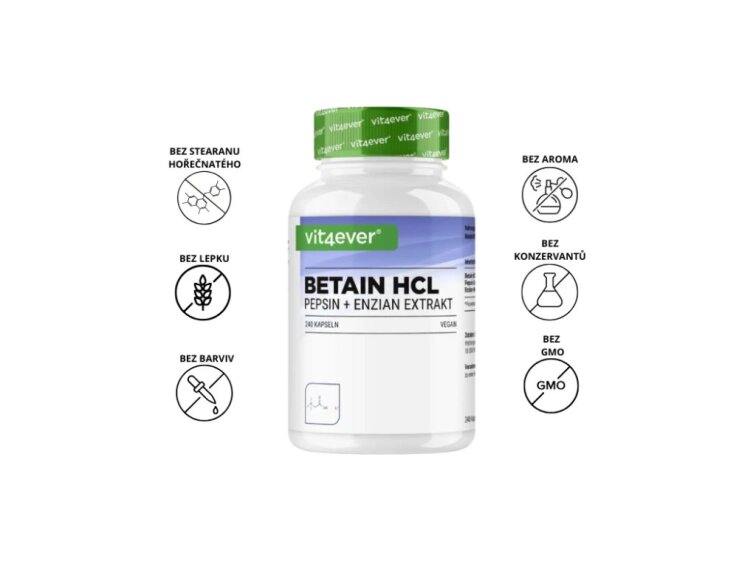 Vit4ever Betaine HCL - Betain HCL, hořec žlutý a pepsin, 240 kapslí