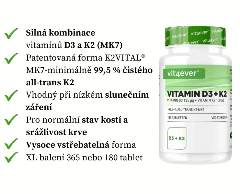 Vit4ever Vitamin D3 5 000 IU (125 mcg) + K2-MK-7 VITAL (100 mcg)