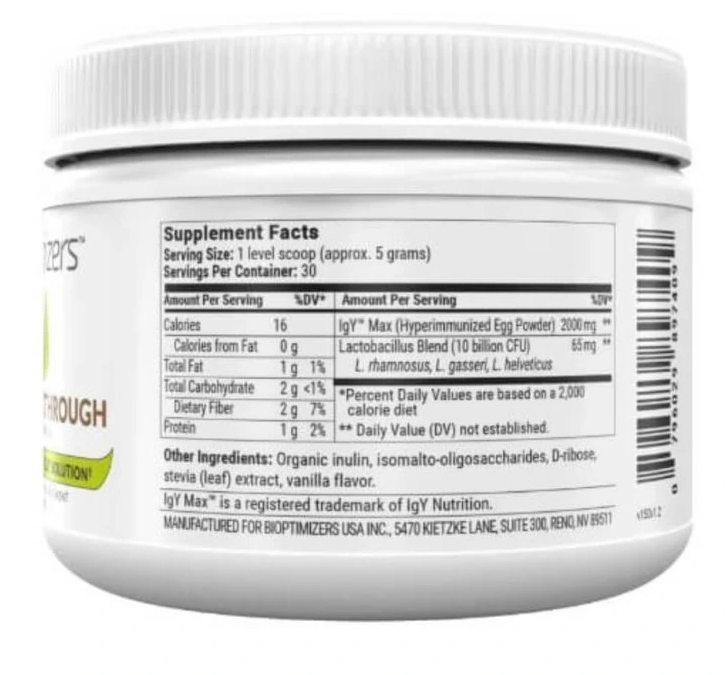 BiOptimizers Microbiome Breakthrough Vanilla - komplex pre zdravie čriev a rovnováhu mikrobiómu (150 g)