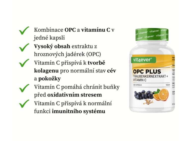 Vit4ever OPC extrakt z hroznových jadérek s vitamínem C, 365 kapslí