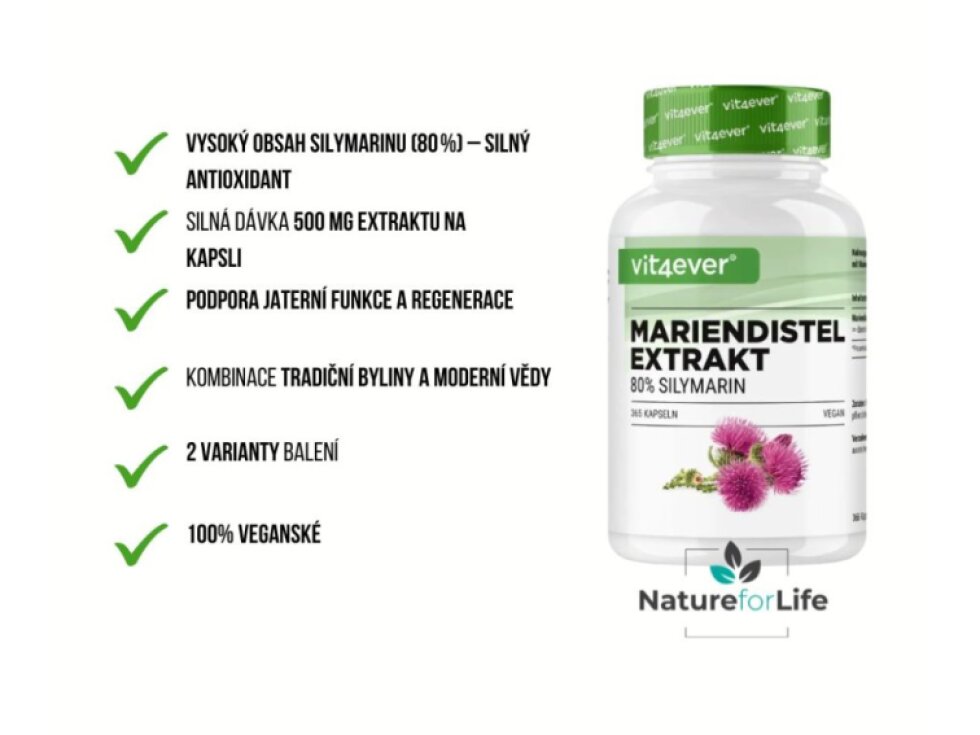 Vit4ever Pestrec mariánsky – extrakt 500 mg, 240 kapsúl