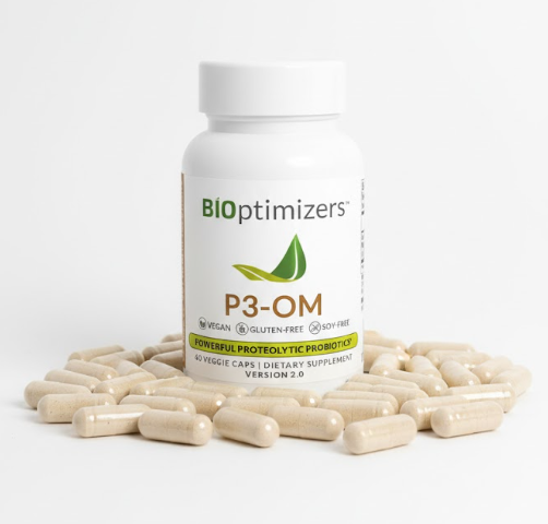 BiOptimizers P3-OM – probioticko-prebiotický komplex pro zdravé trávení a střevní rovnováhu (60 kapslí)