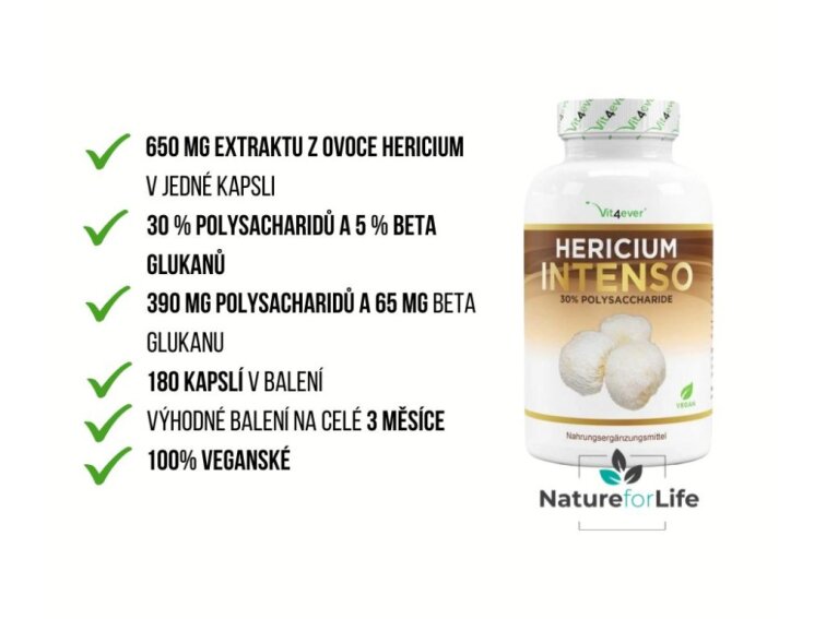 Vit4ever Hericium Intenso, Lions Mane 1300 mg, 180 kapslí