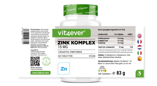 Vit4ever Zinkový komplex, Zinok s 3 bioaktívnymi formami, 15 mg, 365 tabliet
