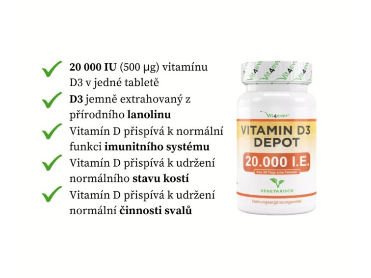 Vit4ever Vitamin D3 Depot 20 000 IU (500 mcg), 240 tablet