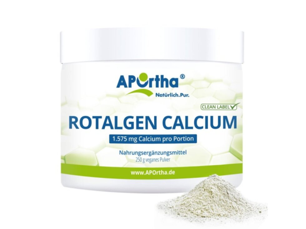 Aportha Vápník z červených řas, 1575 mg elemenentárního vapníku, 250 g veganského prášku