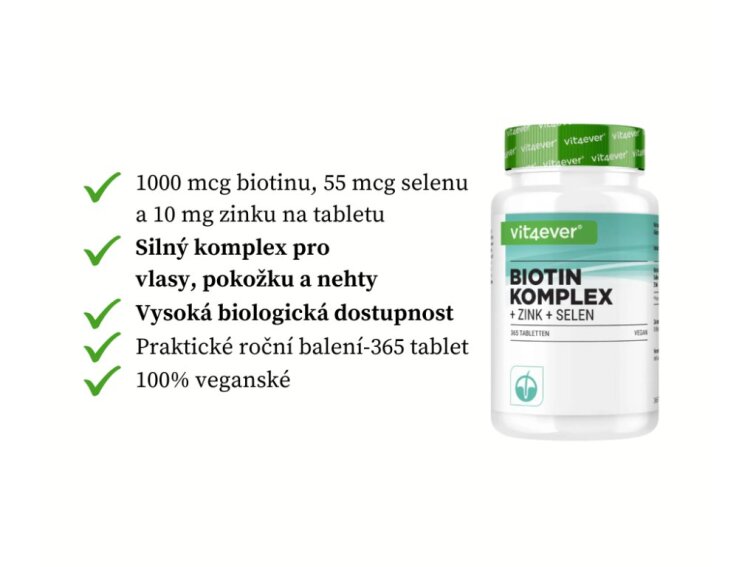 Vit4ever Biotin + Zinek + Selen, 365 tablet
