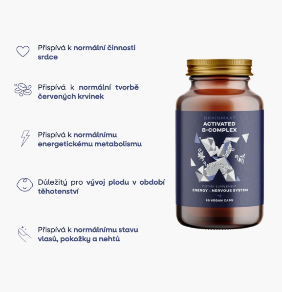 BrainMax Activated B-Complex, Aktivovaný B Komplex, 90 rostlinných kapslí