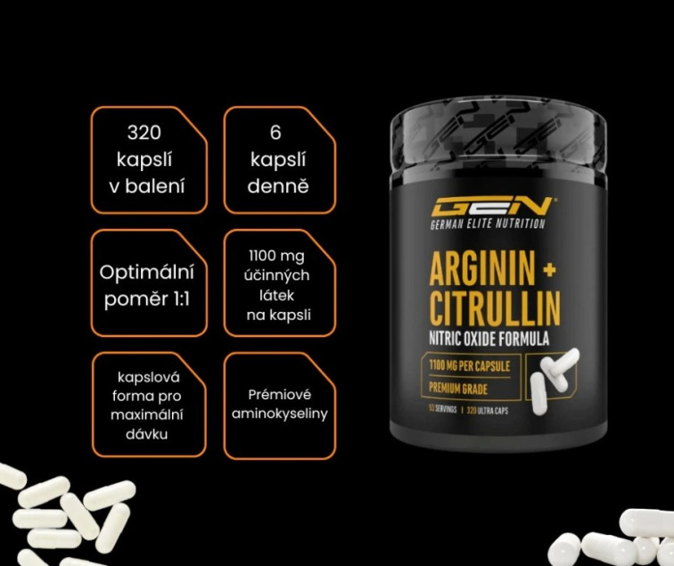 GEN L-arginin + L-citrulin 1100 mg, 320 kapslí