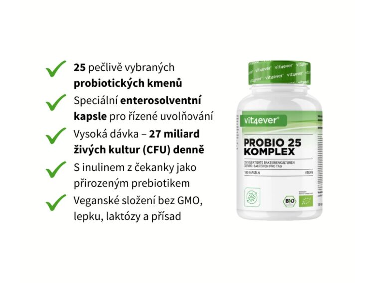 Vit4ever Probio 25 complex, probiotika 27 miliard střevních bakterií, 180 kapslí