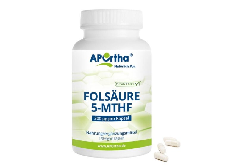 Aportha 5-MTHF folát 300 µg - kyselina listová - 120 veganských kapslí