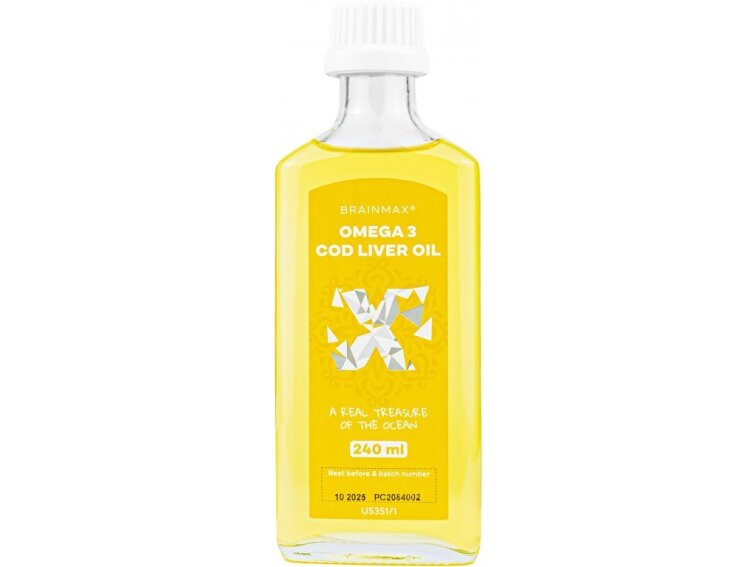 BrainMax Omega 3 - Olej z treščej pečene, citrón, 240 ml