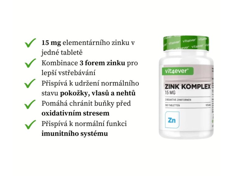 Vit4ever Zink Komplex, Zinek se 3 bioaktivními formami, 15 mg, 365 tablet