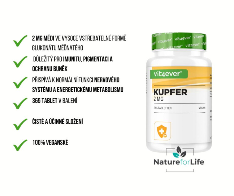 Vit4ever Měď, glukonát měďnatý 2 mg, 365 tablet