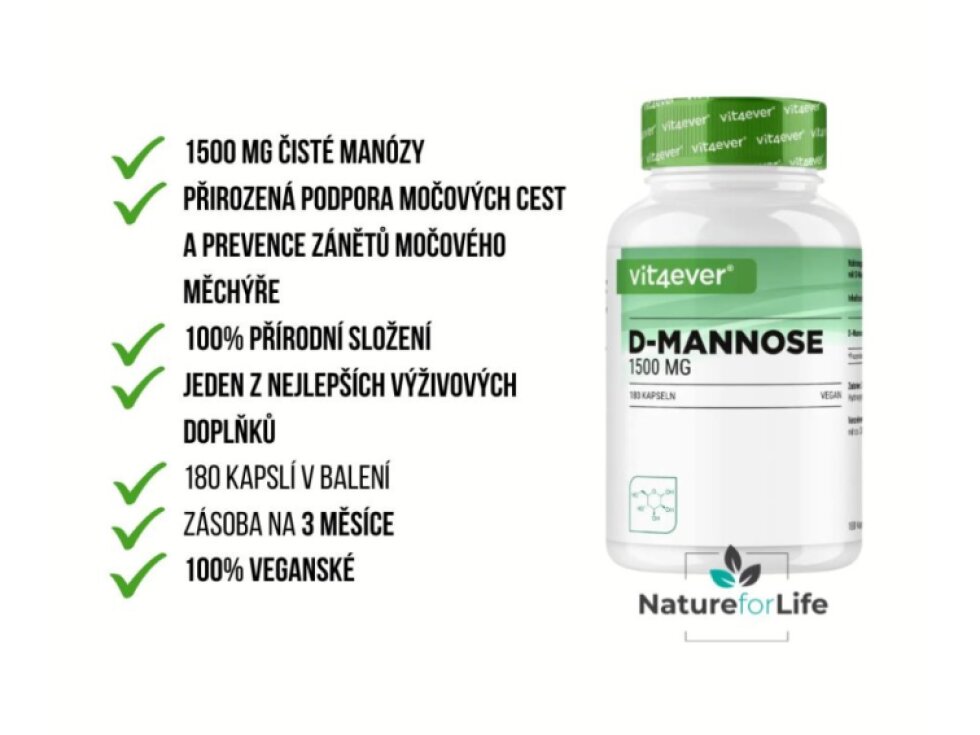 Vit4ever D-mannose 750 mg, Manóza, 180 kapslí