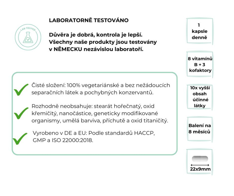 Vit4ever Vitamín B komplex, všetkých 8 vitamínov B + 3 kofaktory, 240 kapsúl