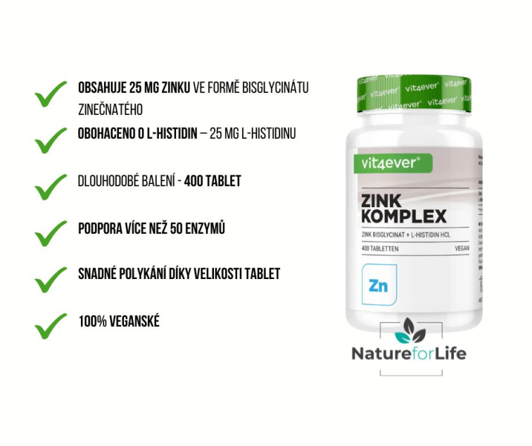 Vit4ever Zinek Advanced - Zinek bisglycinát + L-histidin, 400 tablet