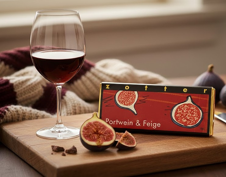 Zotter Bio plněná hořká čokoláda Portské a fíky, 70 g