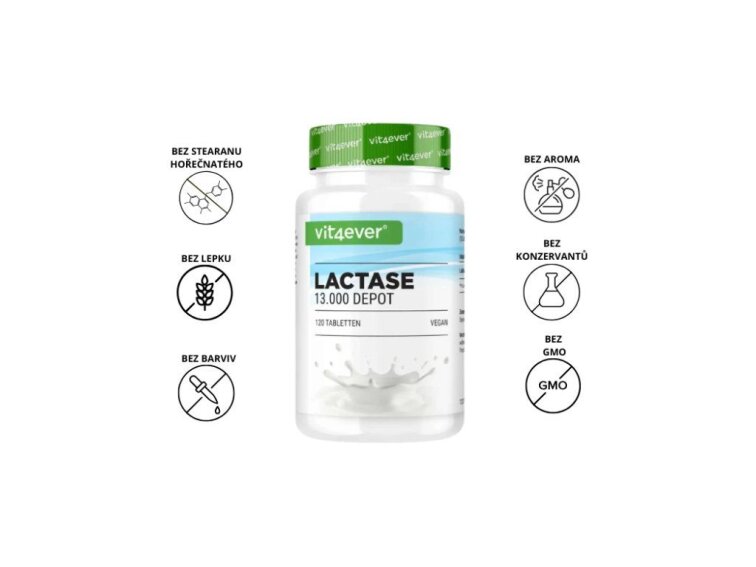 Vit4ever Lactase Depot 13000, Pro intoleranci laktózy a mléka, 120 tablet